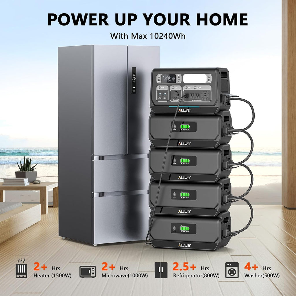 ALLWEI 2400W Portable Power Station with 2 x B200 PRO Expansion Battery, 6144Wh LiFePO4 Battery 4 AC Outlets Up to 2400W for Home, Outdoor Camping, RV, with 1500W AC Charging &1200W Solar Charging