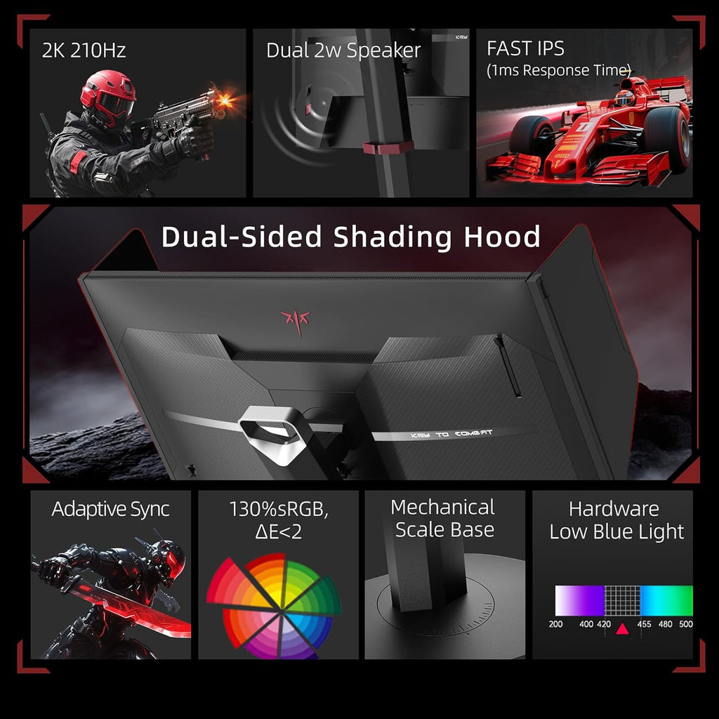 KTC 27 Inch Gaming Monitor 27M1, 1440p 200Hz Computer Monitor with Built-in Sperkers, Up to 210Hz, 2K QHD Fast IPS, Adaptive Sync, 130% sRGB, ΔE＜2, Height Adjustable Monitors with Shielding Hood