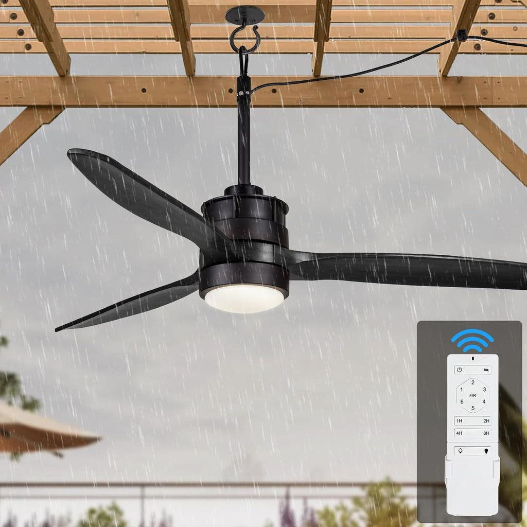 EKIZNSN 42' Wet Rated Gazebo Ceiling Fans Outdoor Hanging for Patios Waterproof, Pergola Ceiling Fan with Light, Hook Installation, Black