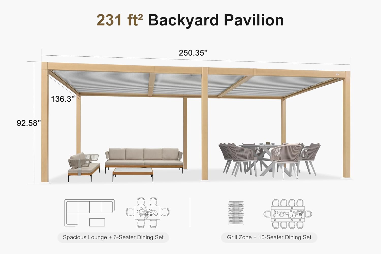 PURPLE LEAF 11' x 21' Louvered Pergola Outdoor Wood Grain Aluminum Pergola with Adjustable Roof Retractable Patio Rainproof Hardtop Gazebo for Deck Backyard Garden
