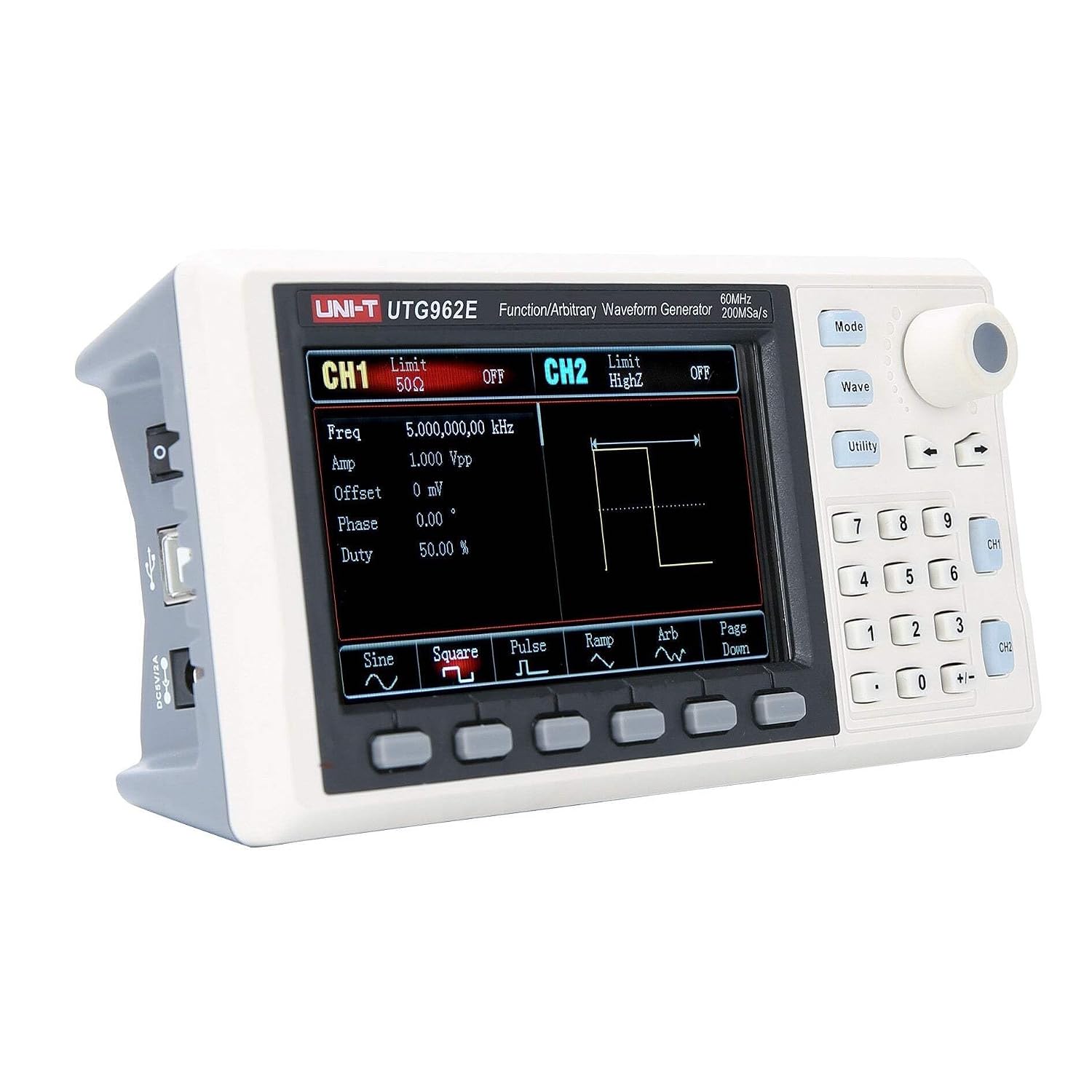 UNI-T UTG962E Handheld 60MHz 2Ch Arbitrary Waveform Generator - Compact RF Signal Generator with Dual Channels, AM/FM/PM Modulation, USB Connectivity