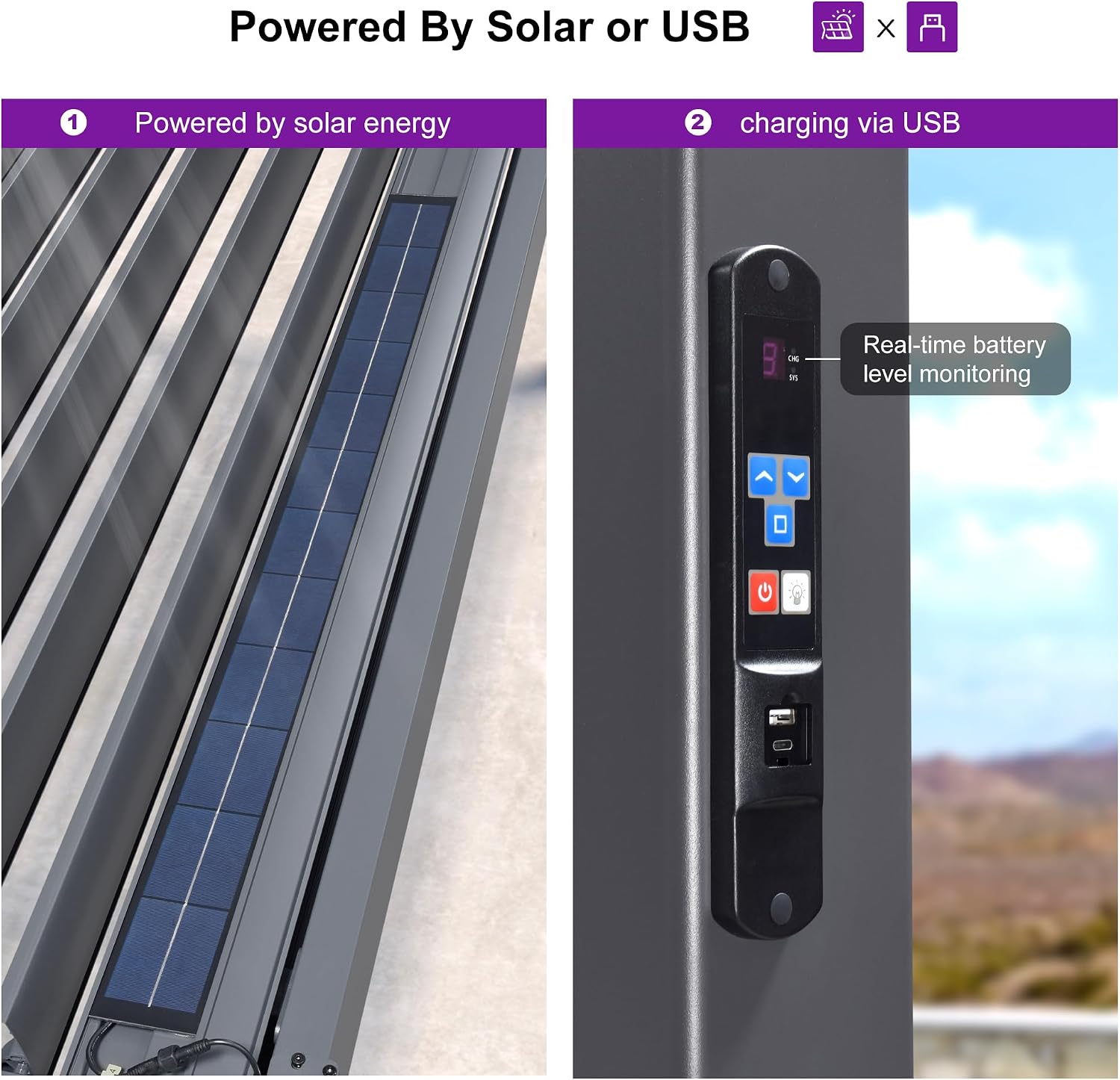 PURPLE LEAF LED Louvered Pergola 92KS 13' x 15' with Solar Strip Lights Adjustable Aluminum Roof Integrated Drainage Weatherproof System for Patio Garden Deck Backyard Gray