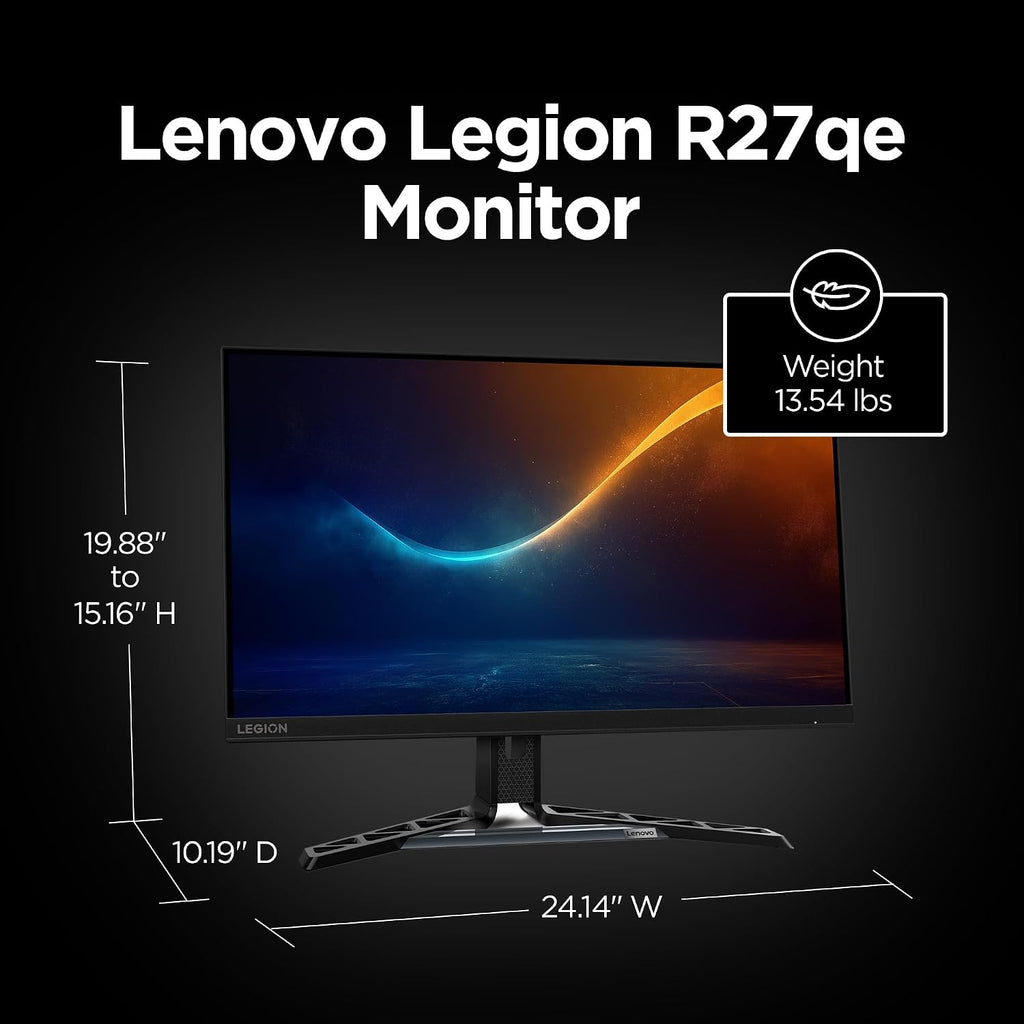 Lenovo Legion R27qe Gaming Monitor, 27' QHD Display, 180Hz, 0.5ms Response, AMD FreeSync, HDR400, Lift/Tilt/Pivot/Swivel Stand, HDMI 2.1 and DisplayPort 1.4, 450 nits, Black