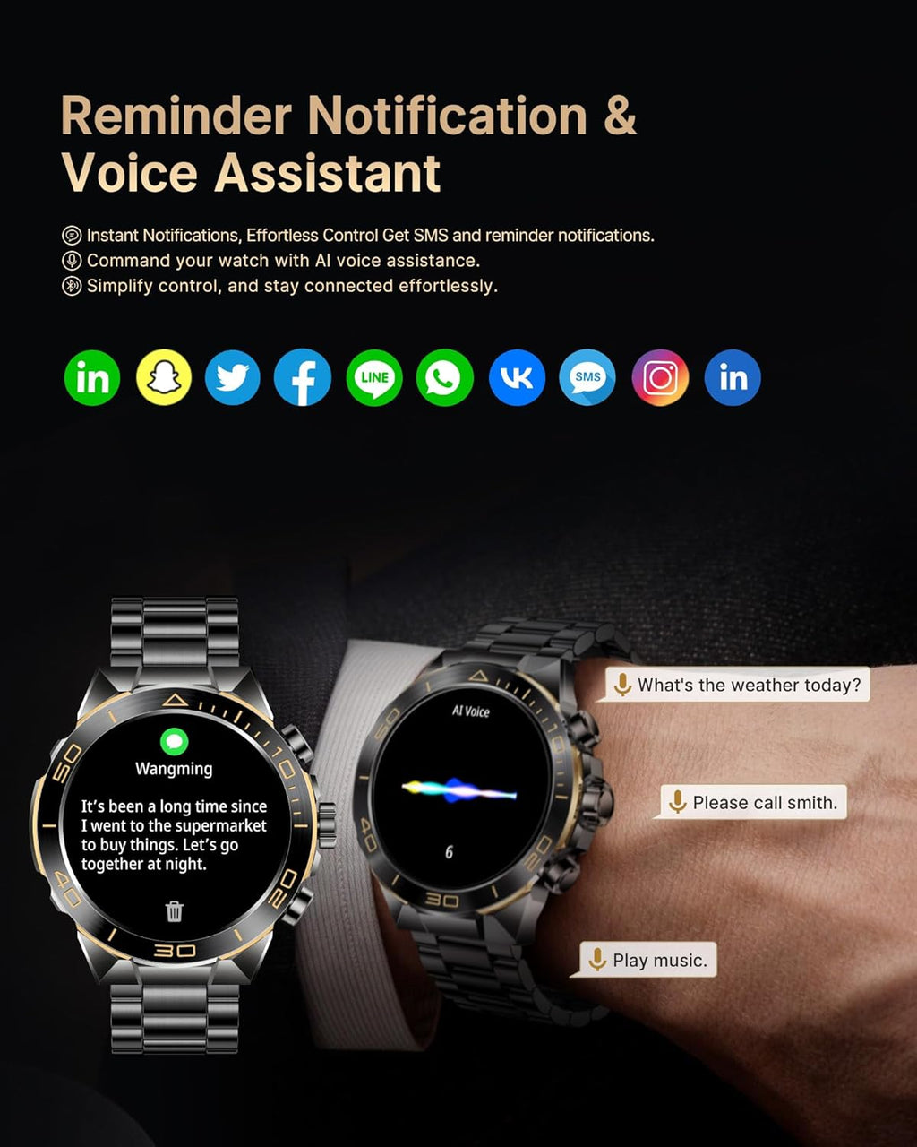 Smart Watch for Men Answer/Make Call for Android iPhone, 1.43' AMOLED HD Screen Mens Luxury Watch, 400mAh Heavy Duty Smartwatch Heart Rate Blood Oxygen Blood Pressure Sleep Monitor Pedometer, 2 Straps