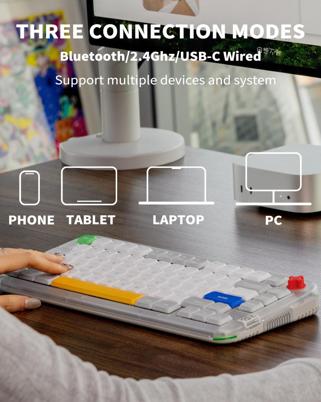 nuphy Kick75 Wireless Mechanical Keyboard with Knob,75% Layout 80 Keys RGB Backlit, Hot Swappable Low Profile Keyboard with PBT Keycaps,Gaming Keyboards, Support BT/2.4G/USB-C (Blush Nano Switch)