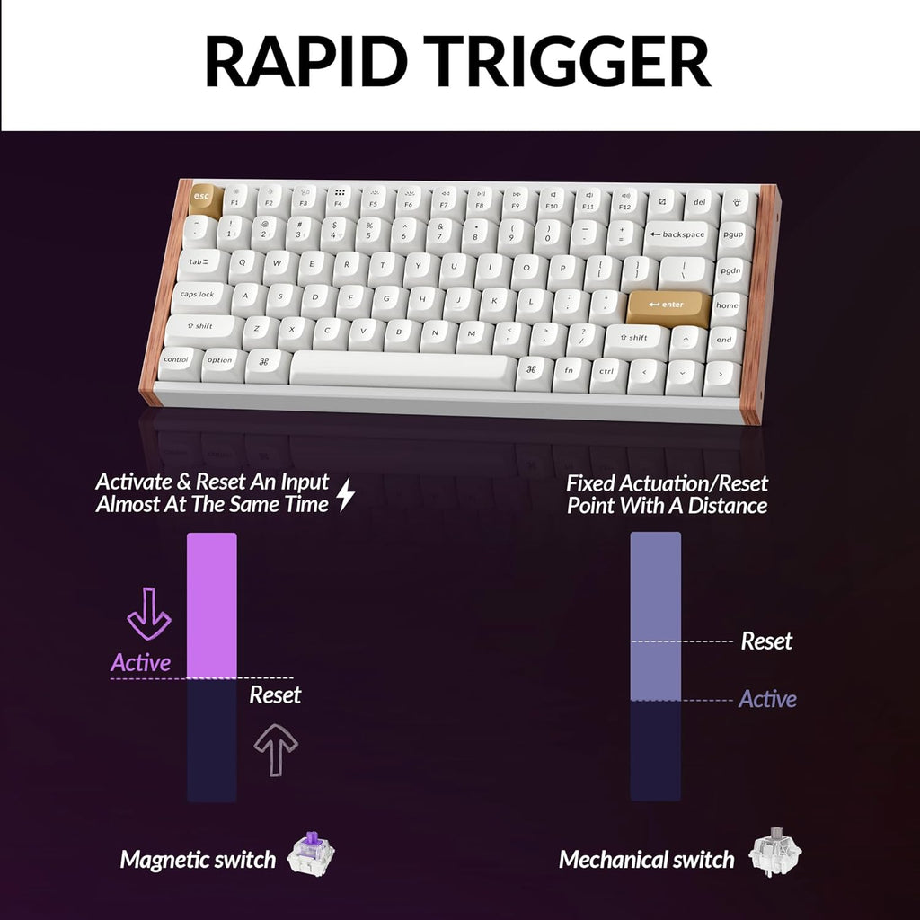 Keychron K2 HE Rapid Trigger Wireless Custom Keyboard with Hall Effect Gateron Double-Rail Magnetic Switch, 2.4 GHz QMK Bluetooth 5.2 RGB Compatible with Mac Windows Linux (Aluminum + Wood)