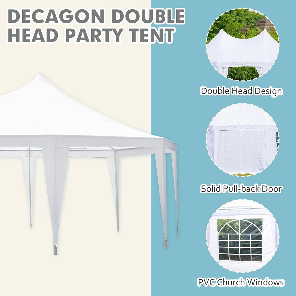 EROMMY 26'x19' Party Tent, White Wedding, Decagonal Heavy Duty Canopy with 8 Removable Sidewalls, 8 Church Windows and 2 Pull-Back Doors, Outdoor Gazebo Pavilion for Party, Wedding, Event
