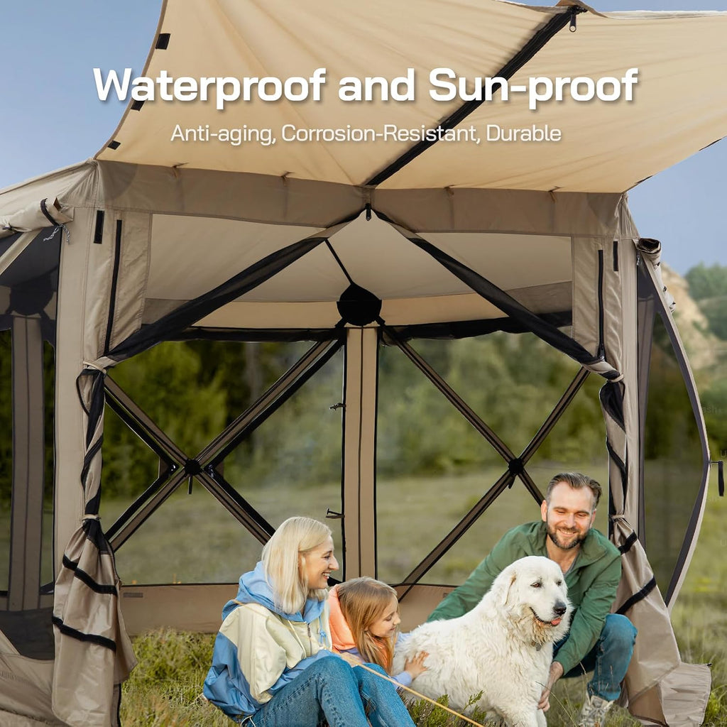 Outdoor Pop Up Tent with Mesh Screen – 12x12 Portable Canopy Tent for Camping, Beach, Garden, Picnic, Backyard, Beach