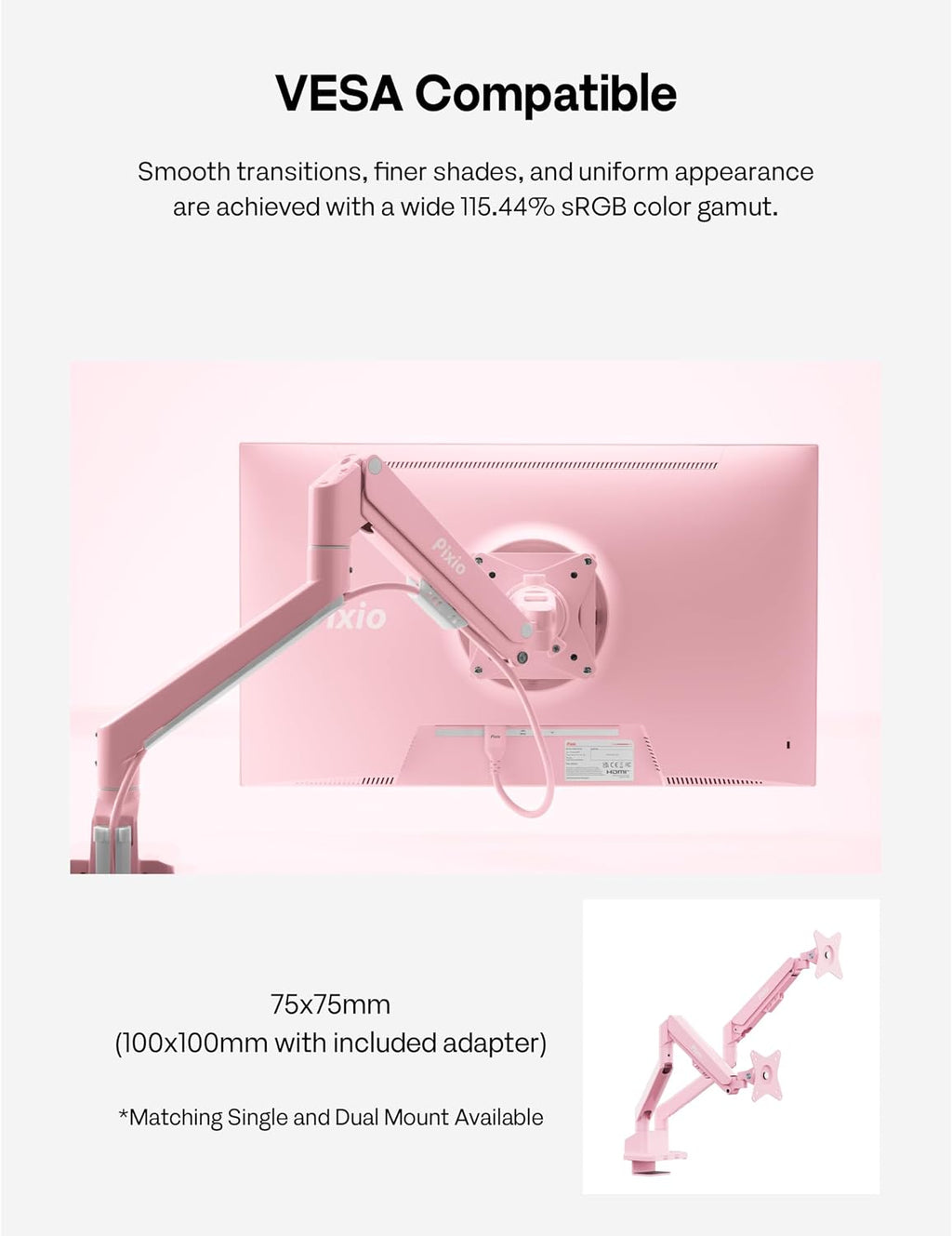 Pixio PX246 Wave Pink 24 inch 120Hz Refresh Rate FHD 1080p Resolution IPS Panel 4ms GTG Response Time Gaming Monitor with Adaptive Sync