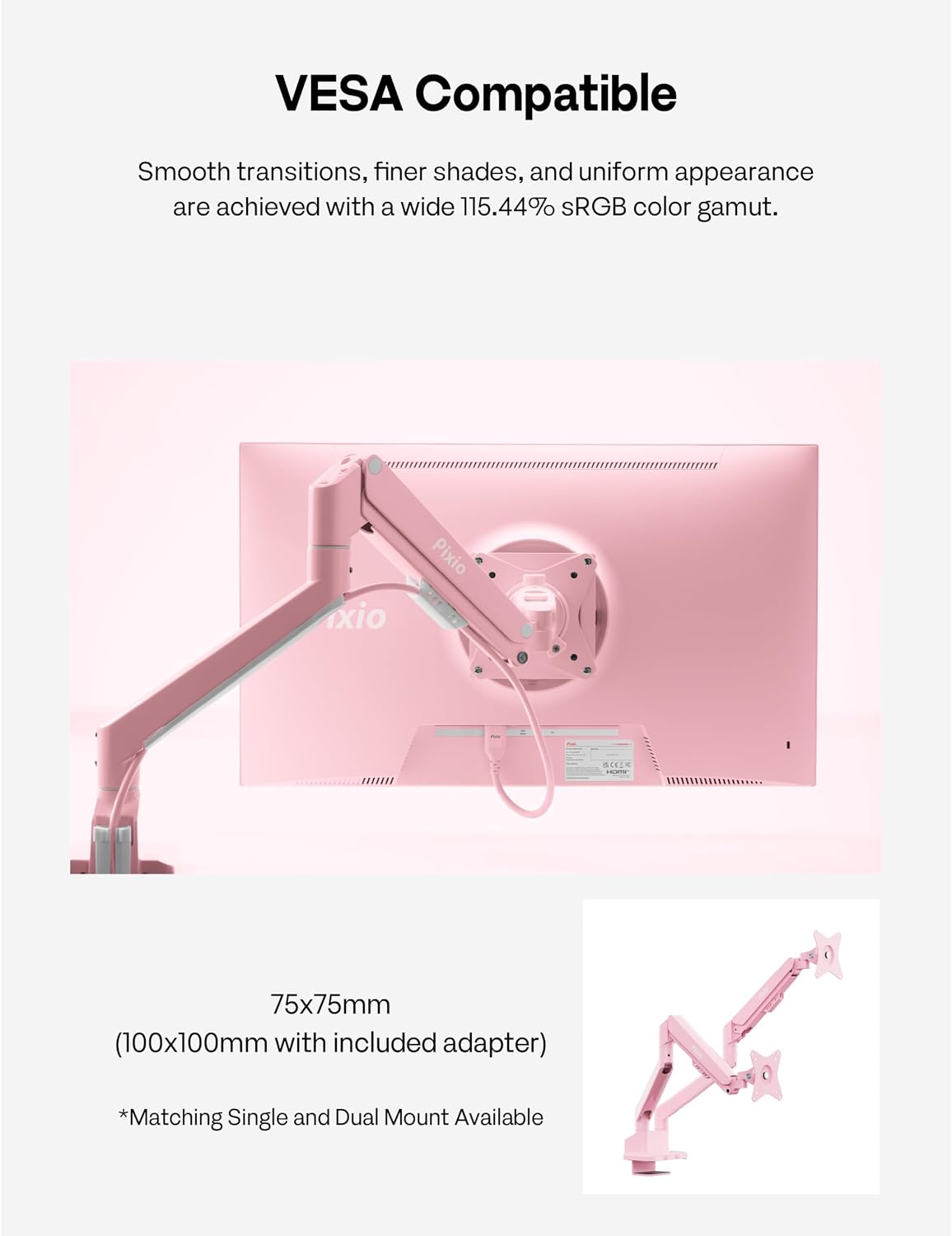 Pixio PX246 Wave Pink 24 inch 120Hz Refresh Rate FHD 1080p Resolution IPS Panel 4ms GTG Response Time Gaming Monitor with Adaptive Sync