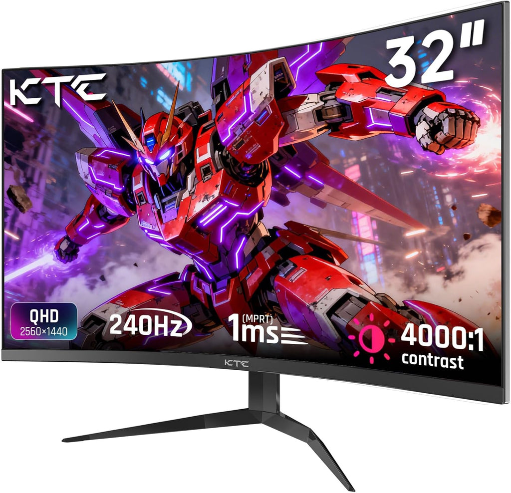 KTC 32 Inch 240Hz Curved Gaming Monitor, 2K 1440P PC Computer Monitor 1000R, 1ms (MPRT), 4000:1 Contrast, 122%sRGB, Adaptive Sync, HDMI Display Port, Tiltable, VESA Mount, H32S25E