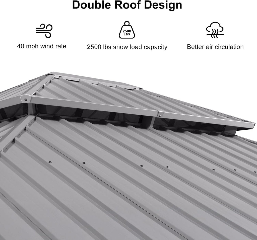 PURPLE LEAF 13' x 15' Hardtop Aluminum Gazebo with Double Metal Roof Heavy Duty Permanent Gazebo for Patio Deck Lawn Garden All Weather Outdoor Pavilion Gazebos, Light Grey