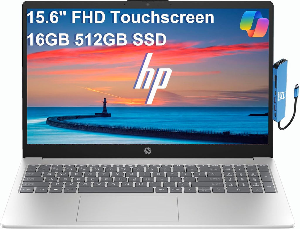 HP 15 Laptop (15.6' FHD Touchscreen, Intel Core i5-1334U (> i7-1255U), 16GB RAM, 512GB SSD) for Business, Students, Home, 10-Hour Long Battery Life, IST Hub, Wi-Fi 6, Numpad, Fast Charge, Win 11 Home