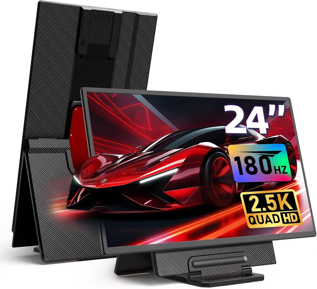 24' 2.5K 180Hz Portable Monitor - Laptop Screen Extender 112% sRGB Wide Color HDR HDMI USB C Travel External Display with Stand Gaming Monitor for Computer PC Phone Game Console