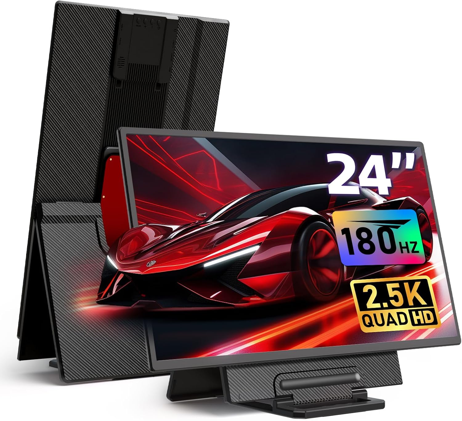 24' 2.5K 180Hz Portable Monitor - Laptop Screen Extender 112% sRGB Wide Color HDR HDMI USB C Travel External Display with Stand Gaming Monitor for Computer PC Phone Game Console