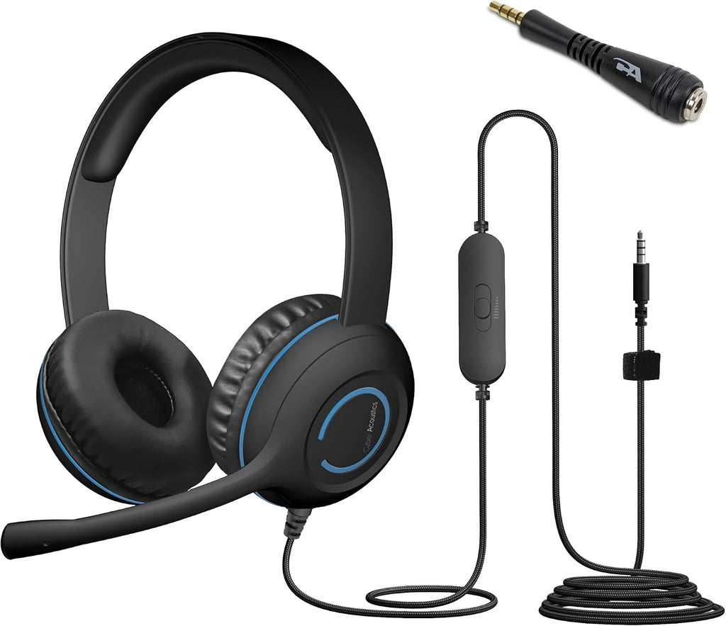 Cyber Acoustics 3.5mm Stereo Headset (AC-5002) – Durable, Crisp, and Clear Communication in Classrooms and at Home - (20 Pack with Adapter)