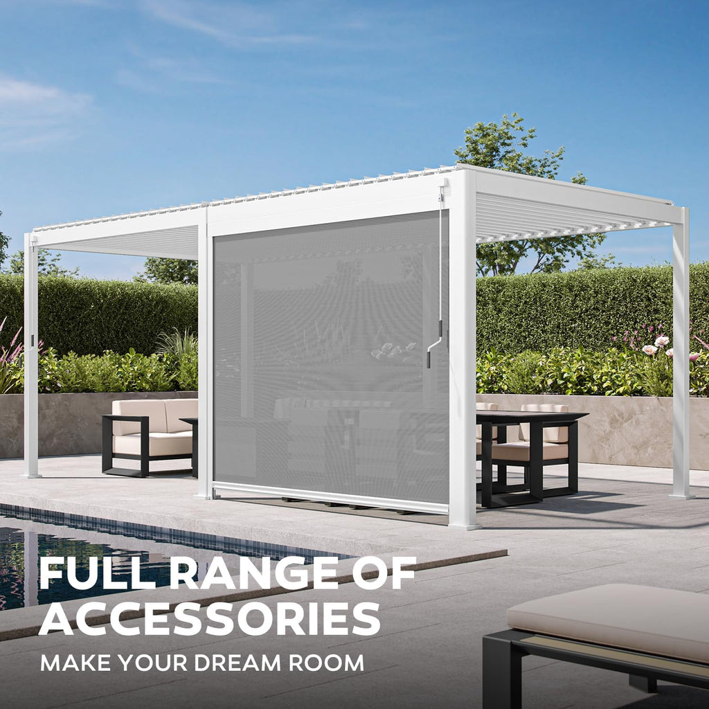Mirador 111S Round Louvered Pergola Gazebo, 10Ft x 20Ft, Full Aluminum Frame, Adjustable Roof, Outdoor, Durable, White