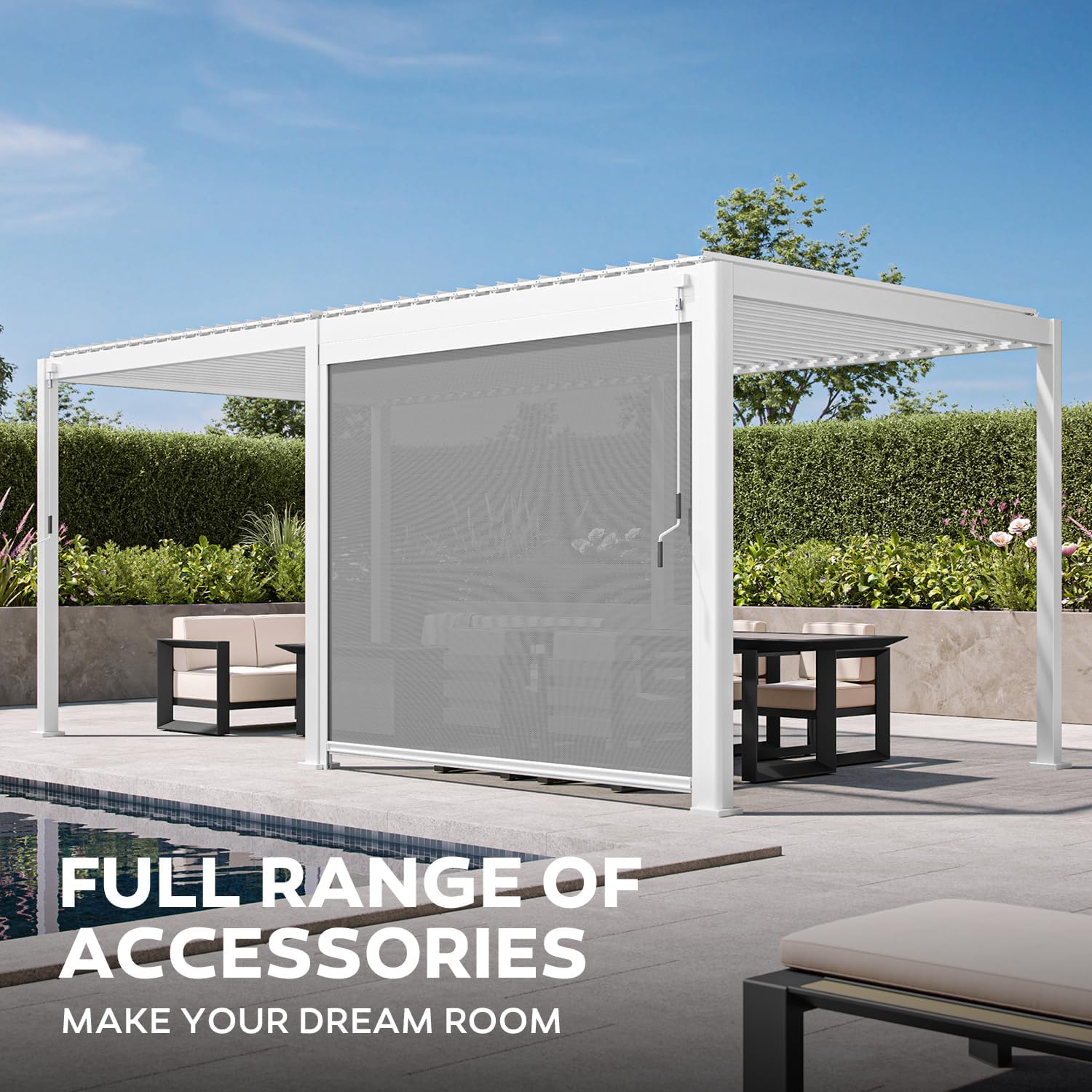 Mirador 111S Round Louvered Pergola Gazebo, 10Ft x 20Ft, Full Aluminum Frame, Adjustable Roof, Outdoor, Durable, White