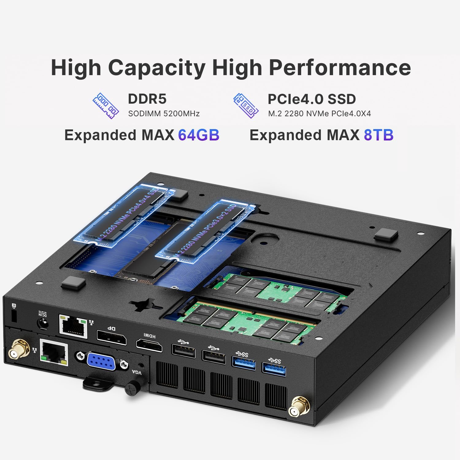 A2 Mini PC, Intel Core i9 13900HK(14C/20T, Up to 5.4GHz) Mini Desktop Computers 32GB DDR5 RAM 1TB SSD, Dual LAN, 9X USB Ports, VGA Ports, Quad Display, WiFi 6, BT 5.2