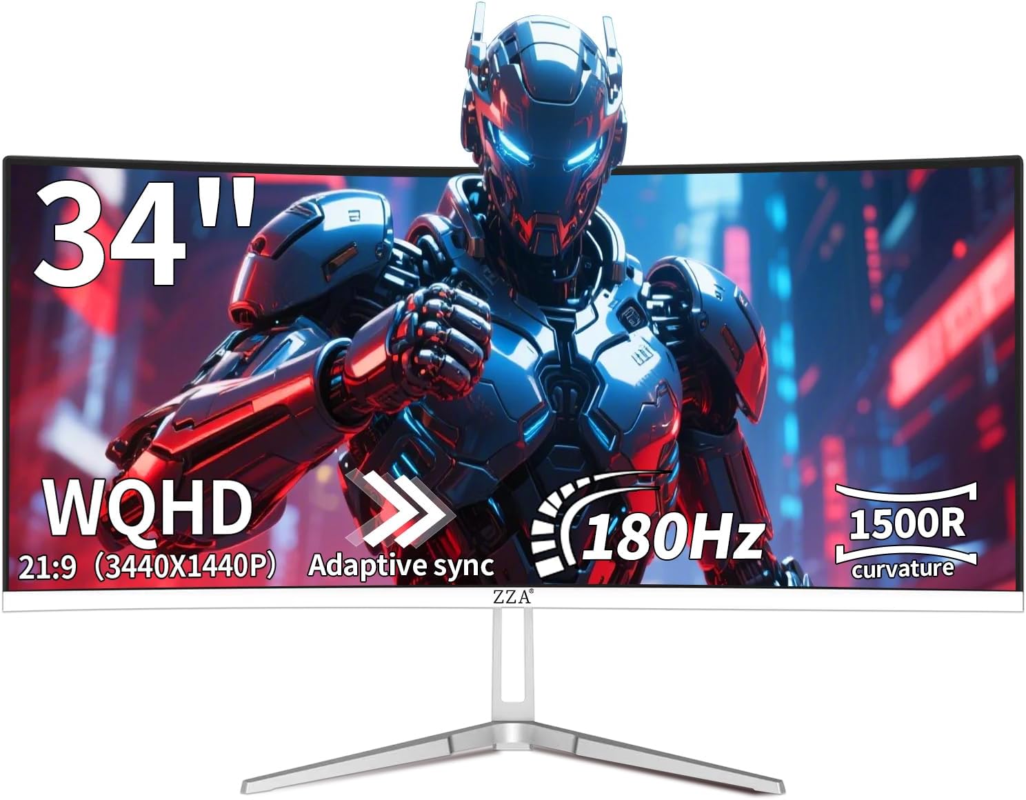 ZZA UltraWide 34 Inch Curved Monitor 1500R PC Screen 180hz Refresh Rate WQHD 3440x1440 Computer Gaming Monitor VA PanelAMD FreeSync Premium | HDR10 | 99% sRGB | VESA