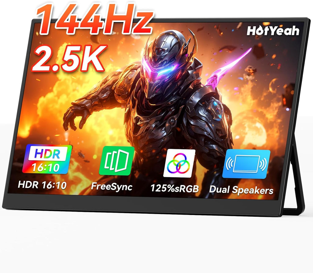 HotYeah 16' 2.5K 144Hz Portable Gaming Monitor, 2560x1600 QHD 125% sRGB USB-C HDMI Monitor for Laptop, External Monitor w/180° Adjustable Kickstand for MacBook, Laptop, PC, Phone, Tablet, Switch, PS5