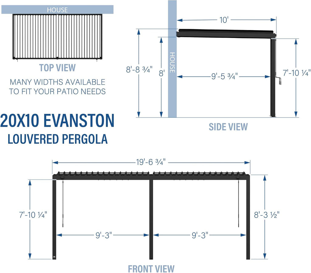 Backyard Discovery Evanston 20'x10' Galvanized Steel Wall-Mounted Louvered Pergola Kit with Adjustable Roof, Shade, Rain Protection, High-Wind Rating, PowerPort, Gutter System for Outdoor Patio, Deck