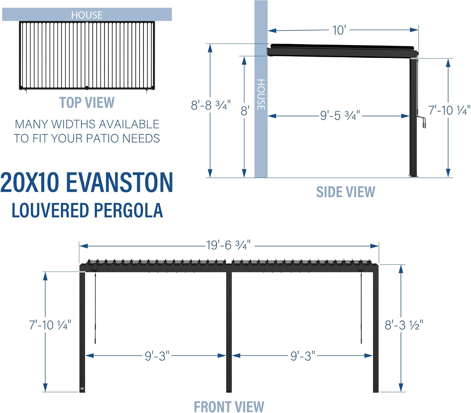 Backyard Discovery Evanston 20'x10' Galvanized Steel Wall-Mounted Louvered Pergola Kit with Adjustable Roof, Shade, Rain Protection, High-Wind Rating, PowerPort, Gutter System for Outdoor Patio, Deck