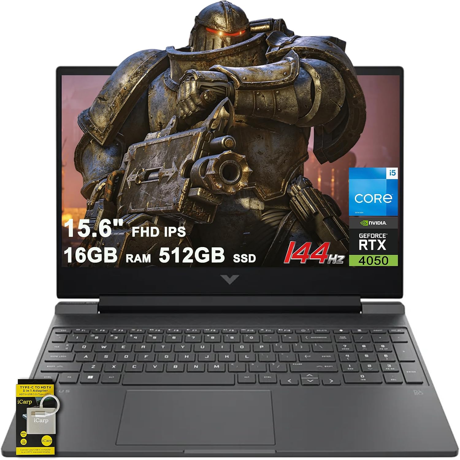 HP Victus Gaming Laptop 15.6' FHD IPS 144Hz Intel 8-core i5-13420H (>i7-12650H) 16GB DDR4 512GB SSD GeForce RTX 4050 Backlit Type-C B&O Fast Charge Win11 ICP Accessory