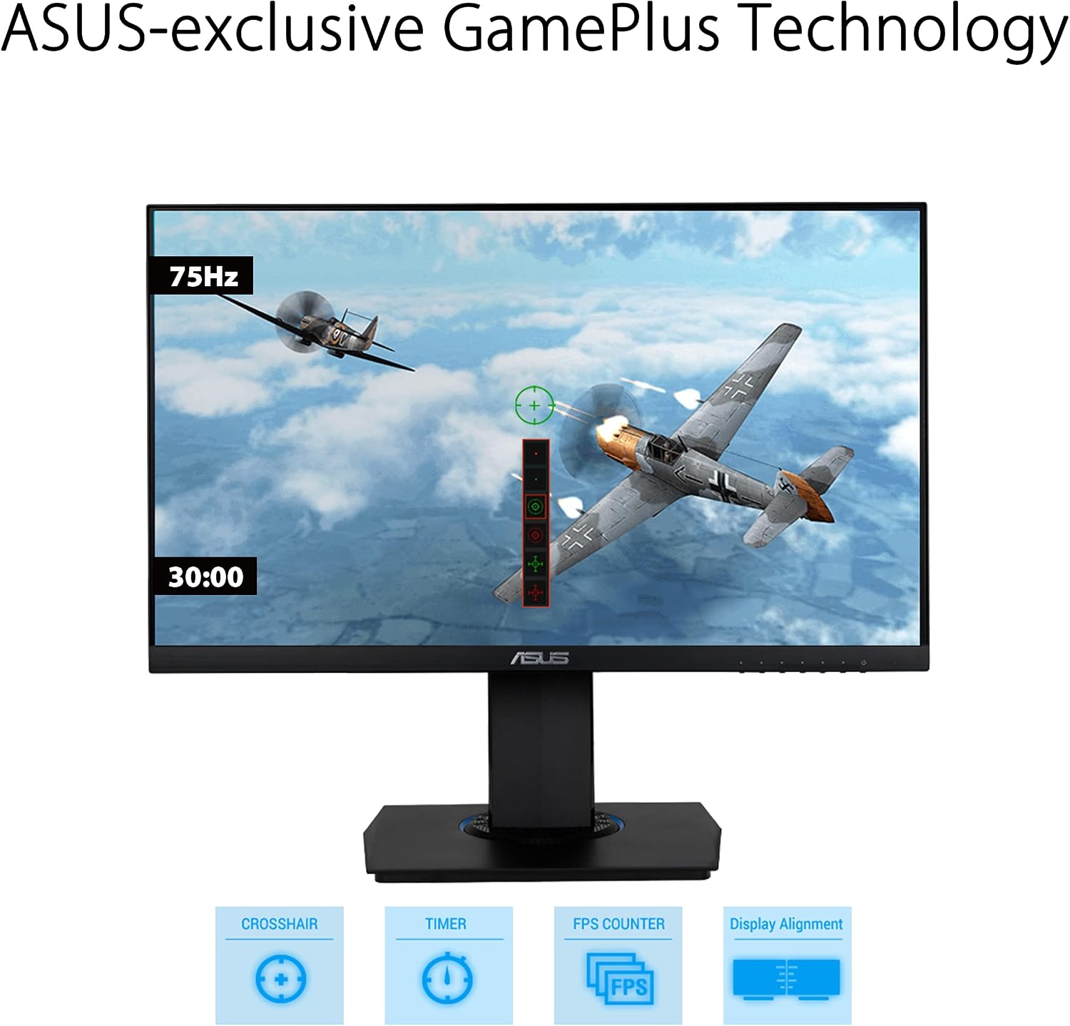 ASUS (VG246H 23.8' 1080P Gaming Monitor - Full HD, IPS, 75Hz, 1ms, FreeSync, Extreme Low Motion Blur, Low Blue Light, Flicker Free, VESA Mountable, HDMI, VGA, Height Adjustable, 12.8'x21.3'x2',Black