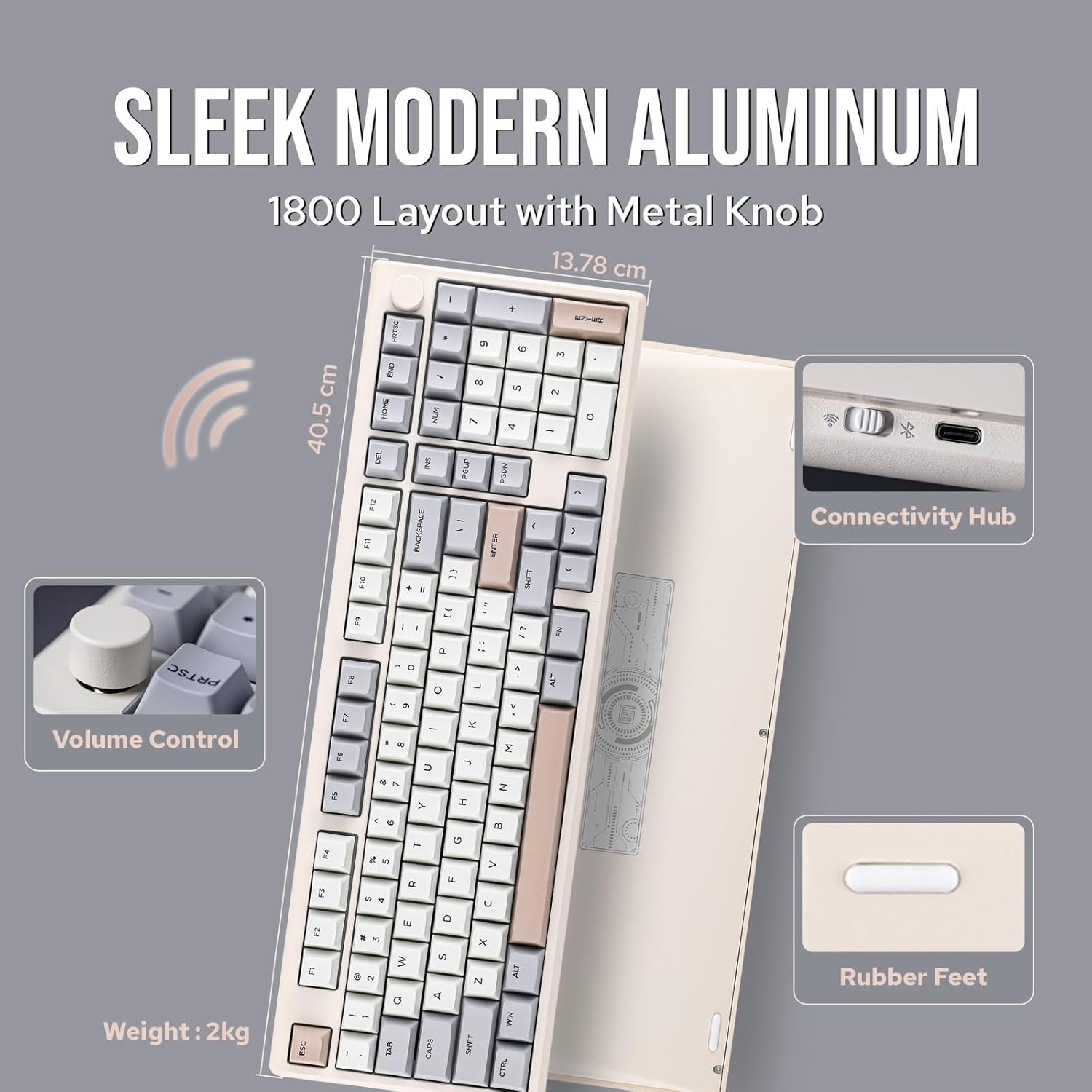 EPOMAKER Galaxy100 QMK/VIA Wireless Gaming Keyboard, Aluminum Shell, BT/2.4Ghz/USB-C, Pre-Lubed Hot-Swappable Linear Switches, NKRO, RGB Backlit (Creamy White, Wisteria Linear Switch)