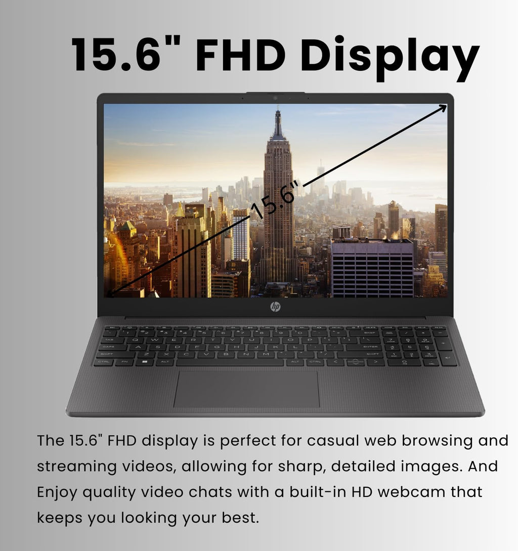 HP 255 G10 15.6' FHD Business Laptop, AMD Ryzen 7 7730U, 32GB RAM, 2TB PCIe SSD, Numeric Keypad, Webcam, Wi-Fi 6, HDMI, Windows 11 Pro, Black