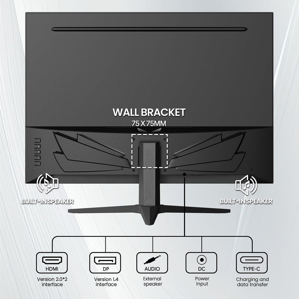 CRUA 28'' Monitor, 4K UHD+(3840×2560P)IPS 60Hz Computer Monitors, 15:10 Aspect Ratio, 10Bit Color, Built-in Speakers, Ultra-Clear PC Display Support HDMI 2.0 & DP1.4, Type-C Port, Wall Mountable–Black