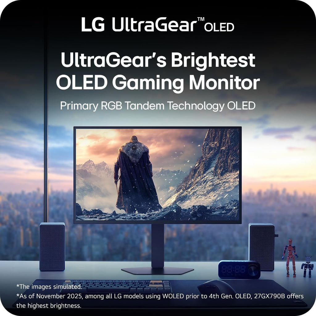 LG 27GX790B-B 27' Ultragear QHD (3440 x 1440) OLED Gaming Monitor, Dual Mode (QHD 540Hz/ HD 720Hz), 0.02ms, TrueBlack 500, NVIDIA G-Sync Compatible, AMD FreeSync Premium Pro, DP 2.1, USB-C, Black