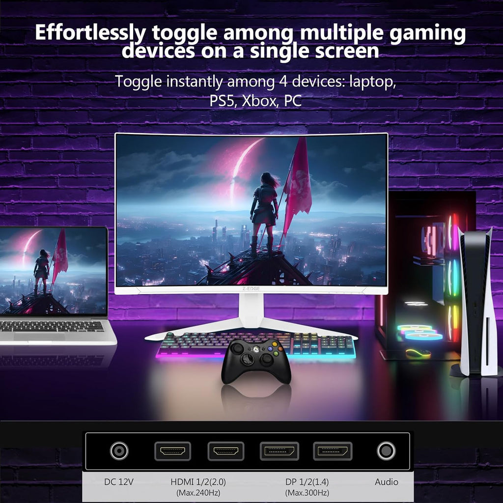 Z-Edge 27 inch Curved Gaming Monitor, FHD 1080P 300Hz Curved Monitor 1500R Computer Monitor, MPRT 1ms Monitor, 16.7M Colors, UG27S 2X DP 1.4 Ports and 2X HDMI 2.0 Ports (White)