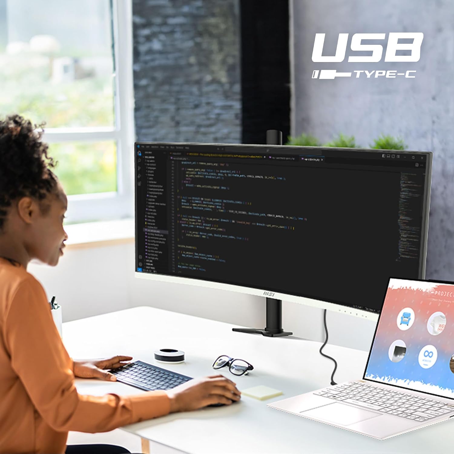 msi Modern MD342CQPW 34in VA 3440 x 1440(UWQHD) Computer Monitor, 120Hz, 1800 Curved, Adaptive-Sync, HDMI, DP, USBC 98W Power Delivery, KVM, Height Adjustable, VESA, Speaker, 1ms, White