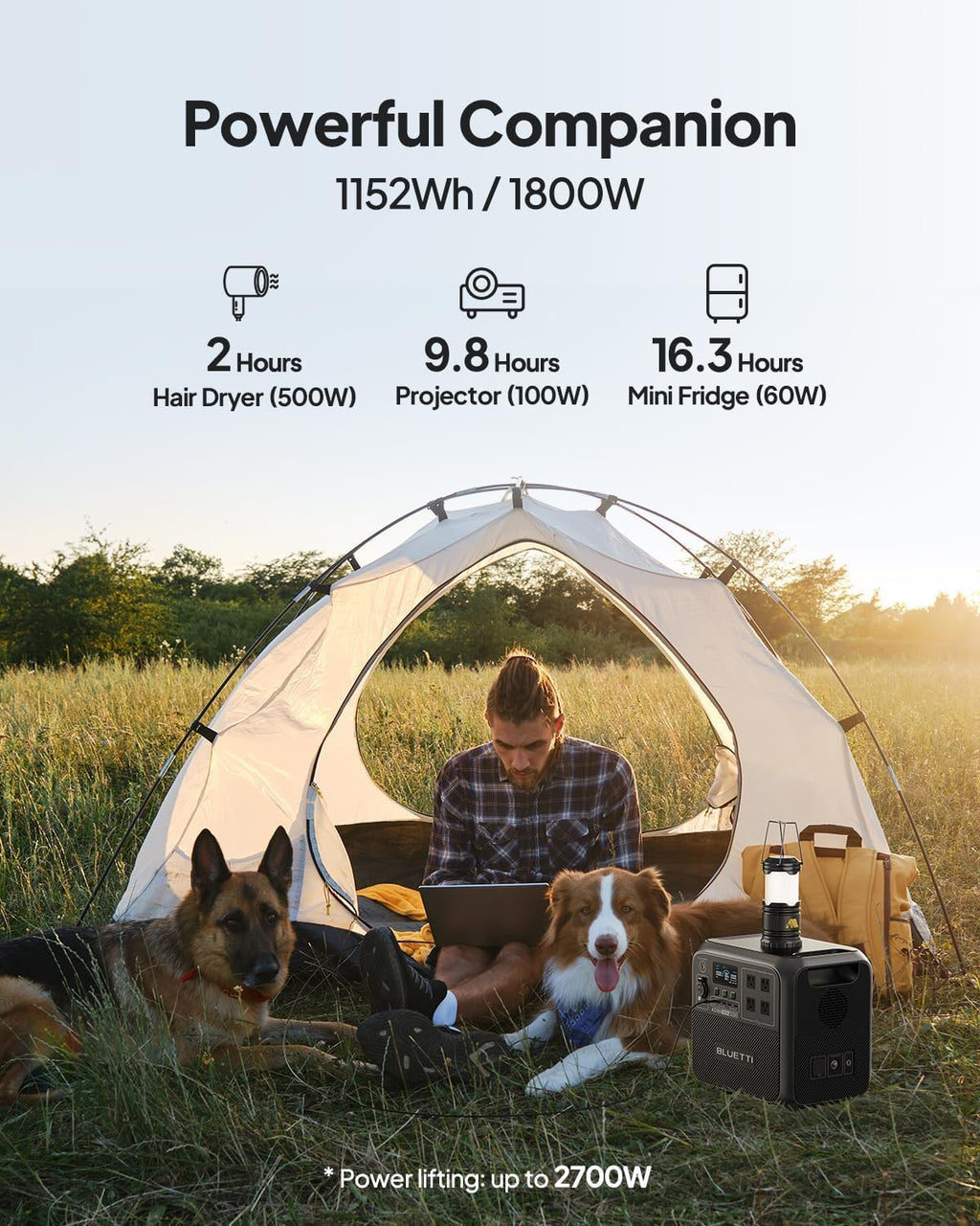 BLUETTI AC180 Solar Generator with 200W Solar Panel (Ships Separately), 1152Wh Portable Power Station w/ 4 1800W (2700W Surge) AC Outlets, LFP Power for Outdoor Camping, Trip, Power Outage