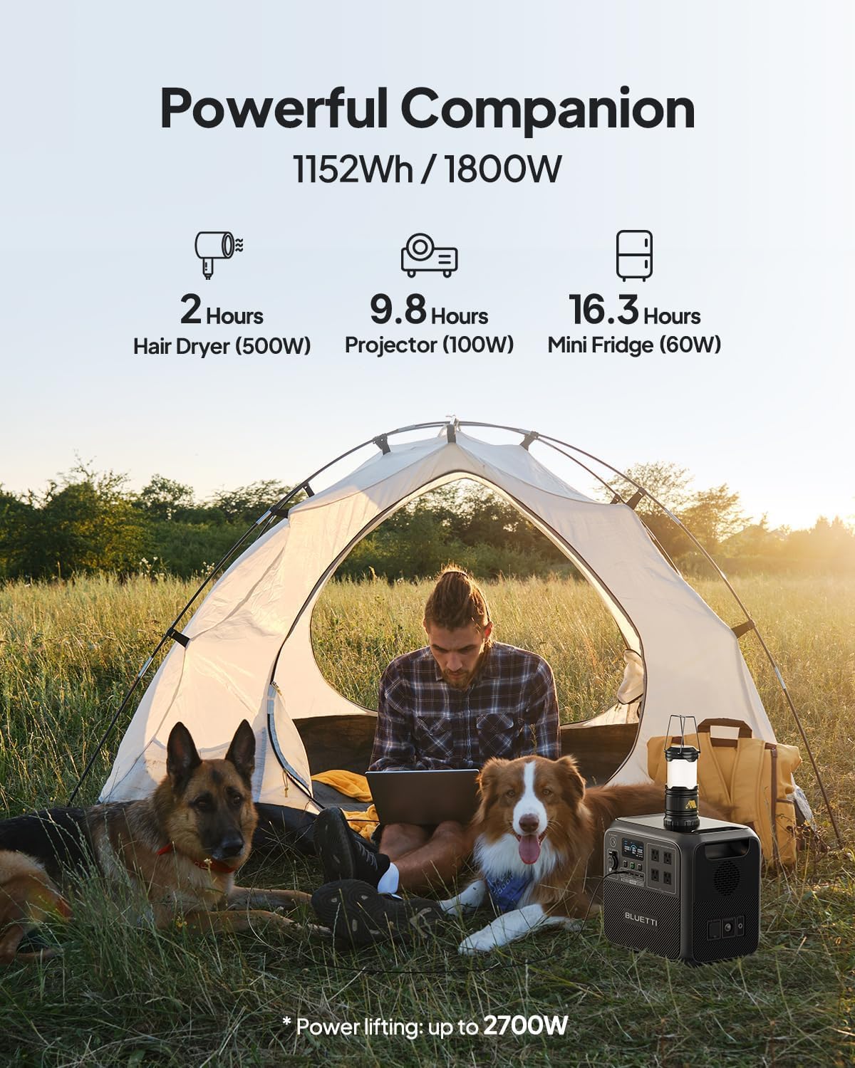 BLUETTI AC180 Solar Generator with 200W Solar Panel (Ships Separately), 1152Wh Portable Power Station w/ 4 1800W (2700W Surge) AC Outlets, LFP Power for Outdoor Camping, Trip, Power Outage