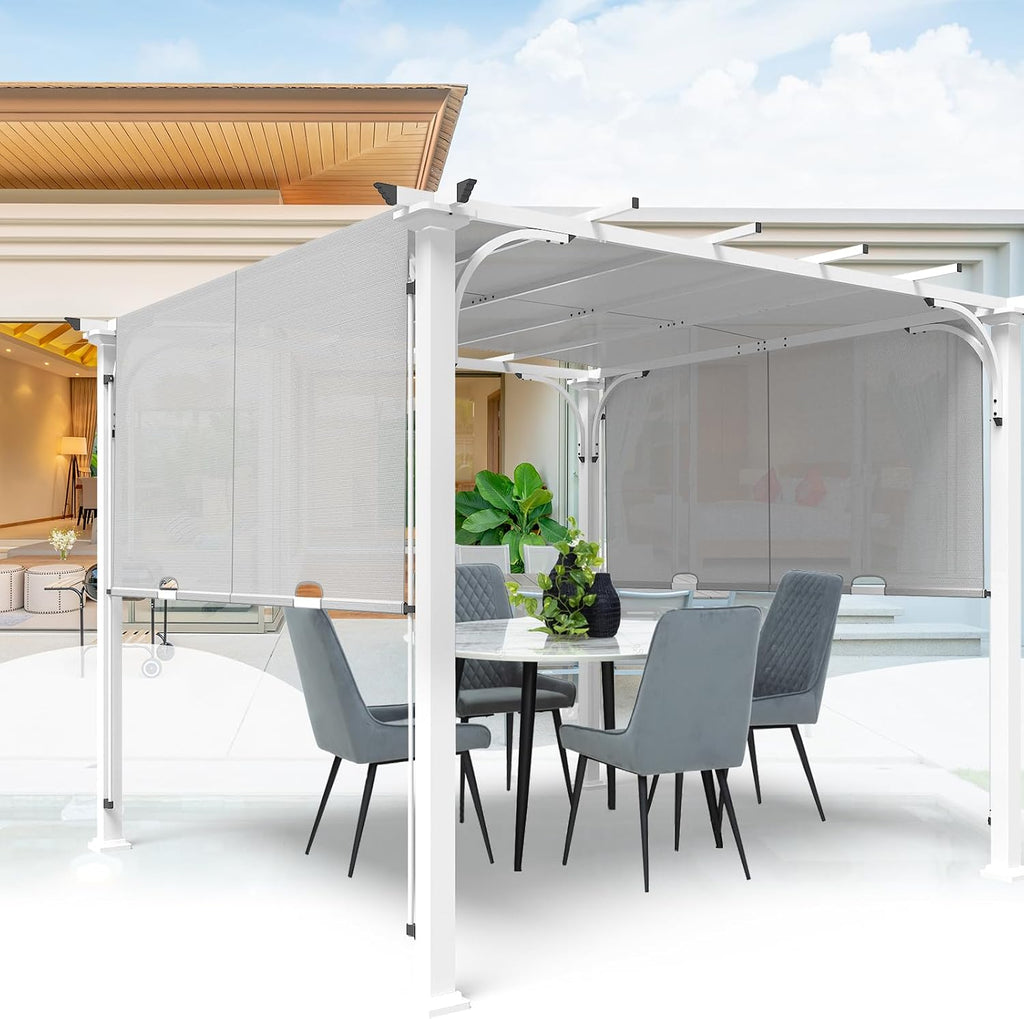 COOS BAY 10x10 Outdoor Retractable Pergola, Steel Frame Pergola for Patio, Backyard & Garden, Weather Resistant Textilene Shade, Gray