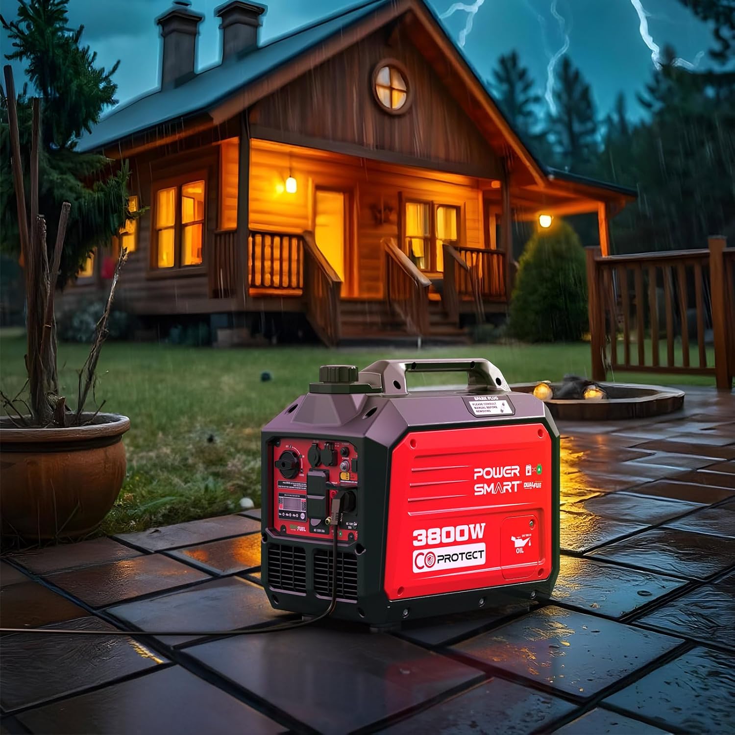 PowerSmart 3800 Watt Dual Fuel Inverter Generator, Quiet Portable Gas Propane Powered with CO Sensor and RV Ready Outlet, 149cc 4-Stroke OHV Engine for Home Backup, Camping and Tailgating