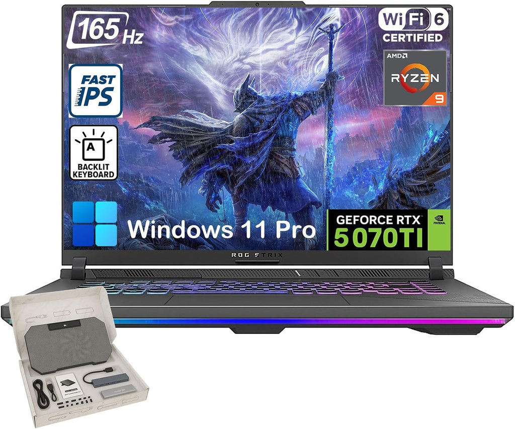 ASUS ROG Strix G16 2025 Gaming Laptop, NVIDIA GeForce RTX 5070 Ti, 16' 16:10 165Hz/3ms Display, AMD Ryzen 9 8940HX (Up to 5.3 GHz), 32GB DDR5 RAM, 2TB SSD, Backlit KB, Win11 Pro, with Accessories