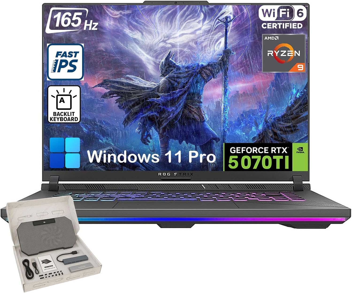 ASUS ROG Strix G16 2025 Gaming Laptop, NVIDIA GeForce RTX 5070 Ti, 16' 16:10 165Hz/3ms Display, AMD Ryzen 9 8940HX (Up to 5.3 GHz), 32GB DDR5 RAM, 2TB SSD, Backlit KB, Win11 Pro, with Accessories