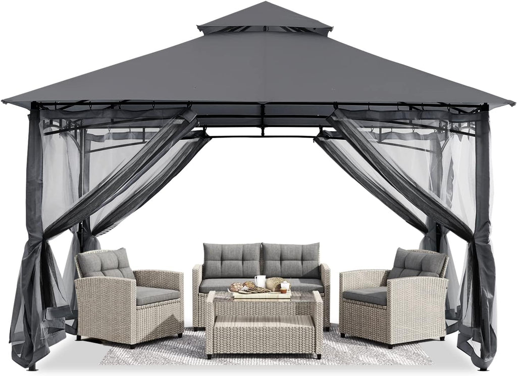 ABCCANOPY Gazebos for Patios 8x8 - Outdoor Steel Frame Gazebo with Mosquito Netting for Lawn Backyard Garden Deck (Dark Gray)