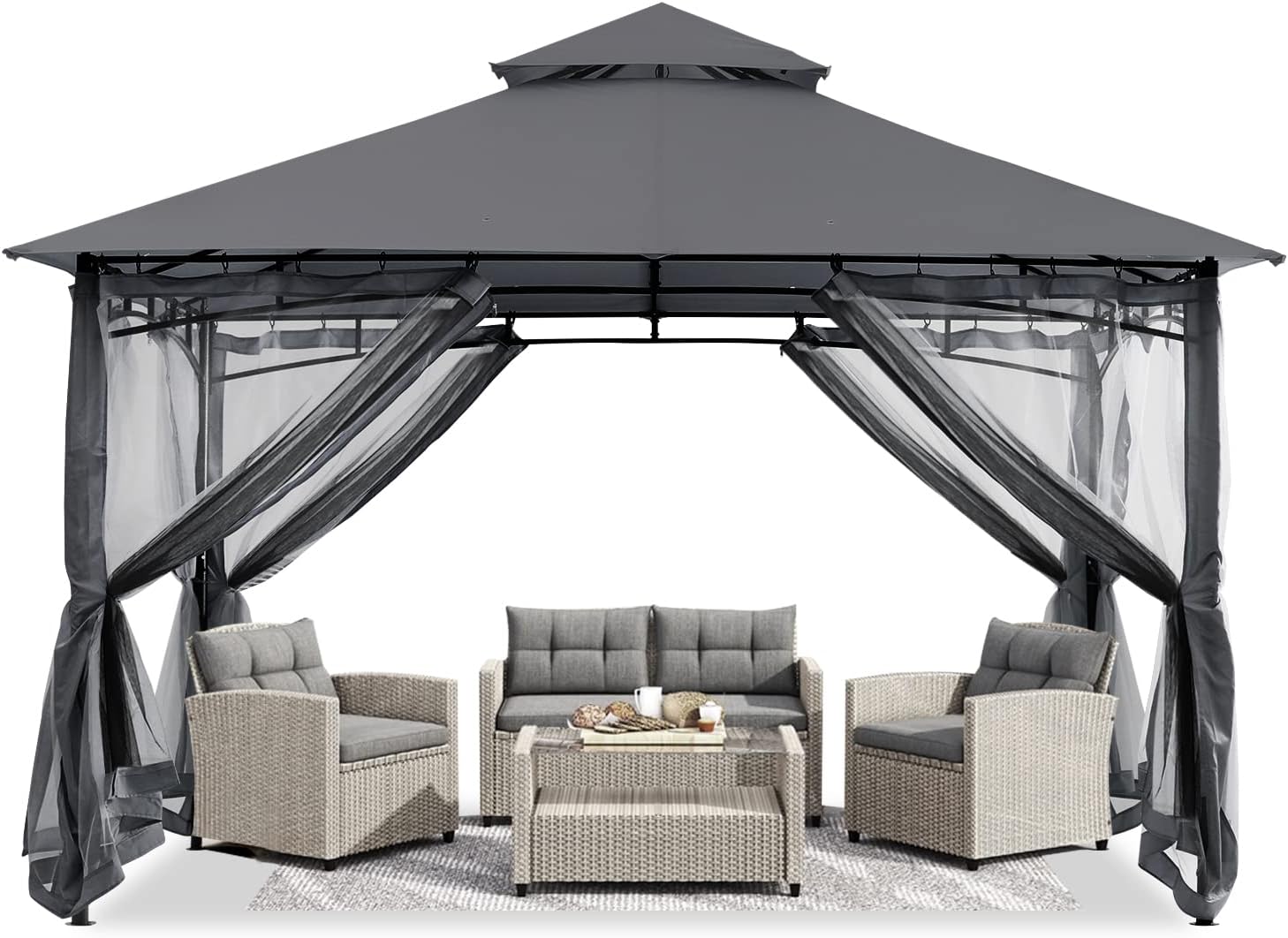ABCCANOPY Gazebos for Patios 8x8 - Outdoor Steel Frame Gazebo with Mosquito Netting for Lawn Backyard Garden Deck (Dark Gray)