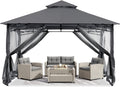 ABCCANOPY Gazebos for Patios 10x12 - Outdoor Steel Frame Gazebo with Mosquito Netting for Lawn Backyard Garden Deck (Dark Gray)