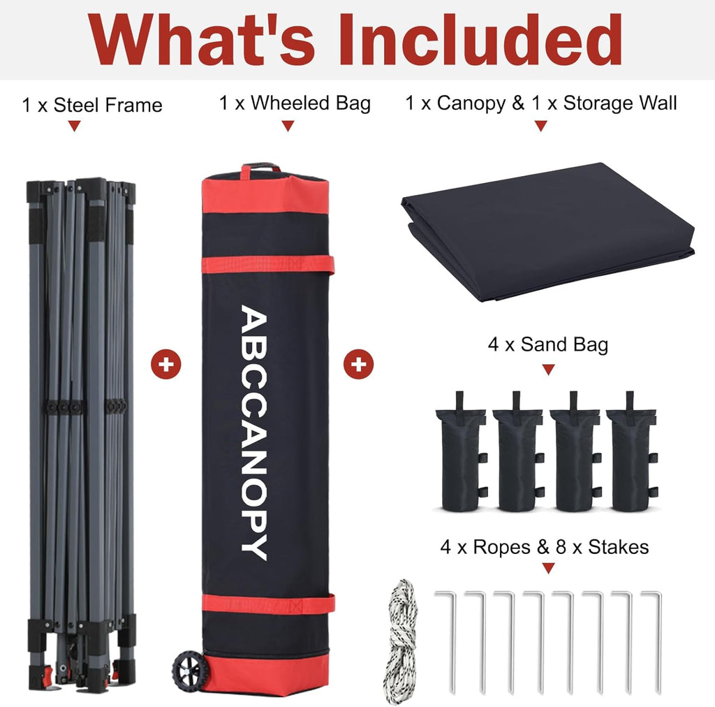 ABCCANOPY Pop Up Canopy with Sidewall,10x10 Outdoor Canopy Tent with Storage Sidewall for Commercial Events with 4 Weights (Black)