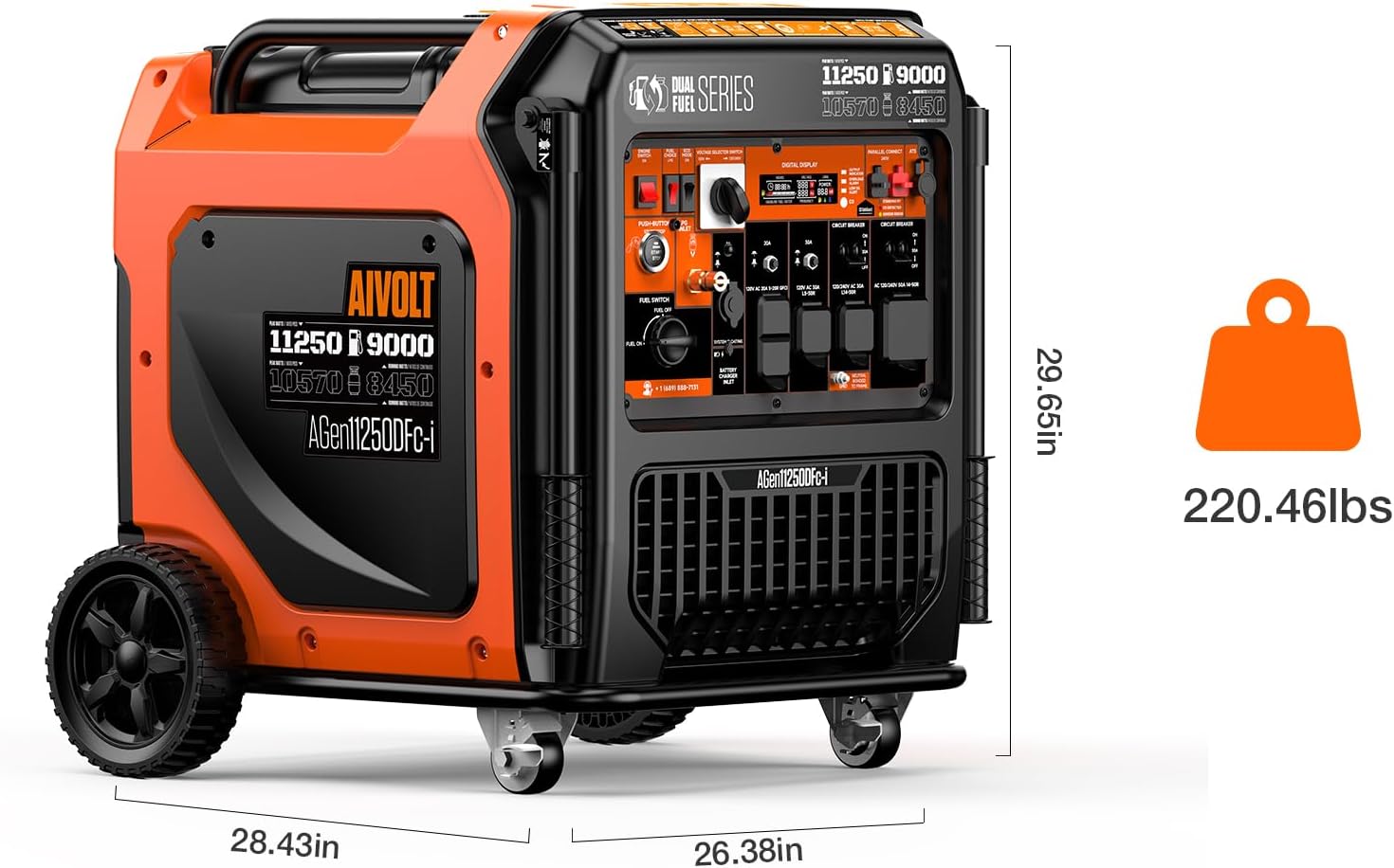 AIVOLT 11250W Dual Fuel Inverter Generator with Remote/Electric/Recoil Start, 50 AMP RV Ready, CARB Compliant 50 State Approved, Ultra Quiet Gas Propane Generator for Home Backup, Food Truck, Job Site