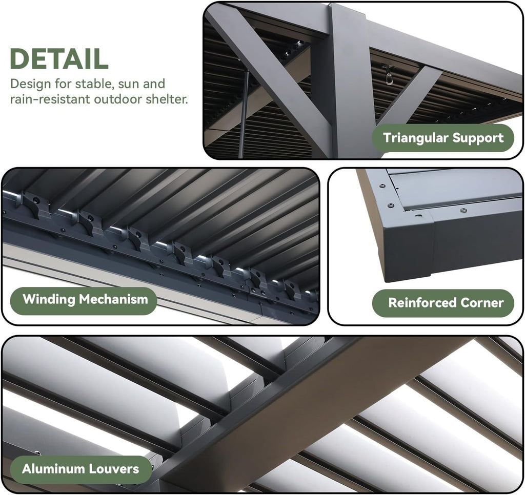 MELLCOM Louvered Pergola 10x10, Outdoor Shade Structure with 6' Aluminum Posts, Modern Aluminum Pergola with Adjustable Roof, Hardtop Gazebo Carport for Patio