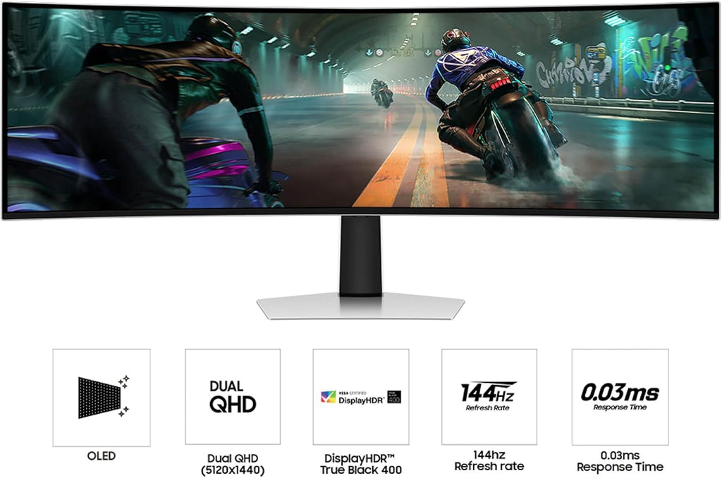 Samsung 49' Odyssey OLED G9 (G91SD) Dual QHD QD-OLED G-Sync Compatible Curved Gaming Monitor, 144Hz, 0.03ms, AMD FreeSync Premium Pro, Ergonomic Stand, 3 Year Warranty, LS49DG910SNXZA
