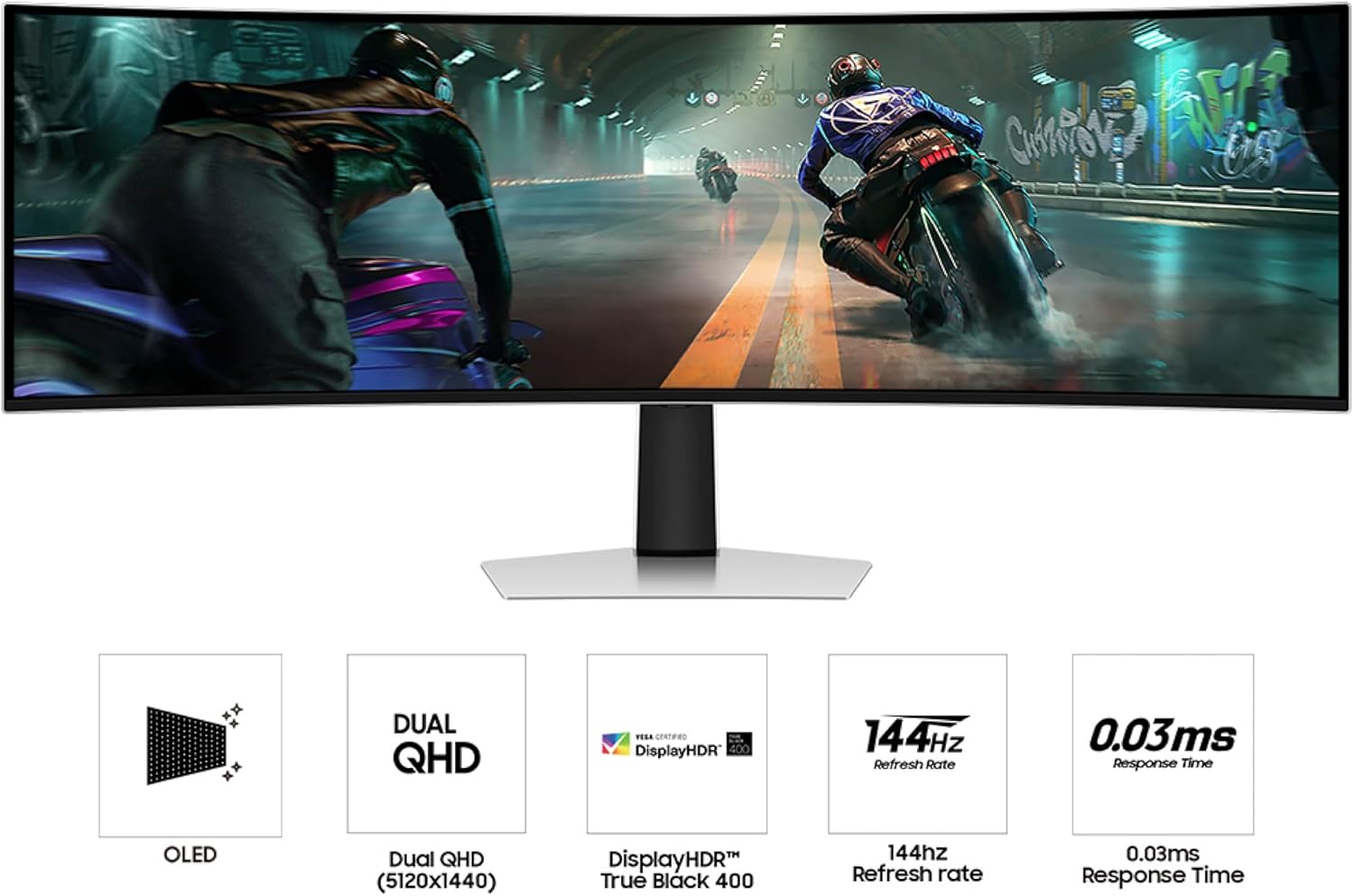 Samsung 49' Odyssey OLED G9 (G91SD) Dual QHD QD-OLED G-Sync Compatible Curved Gaming Monitor, 144Hz, 0.03ms, AMD FreeSync Premium Pro, Ergonomic Stand, 3 Year Warranty, LS49DG910SNXZA