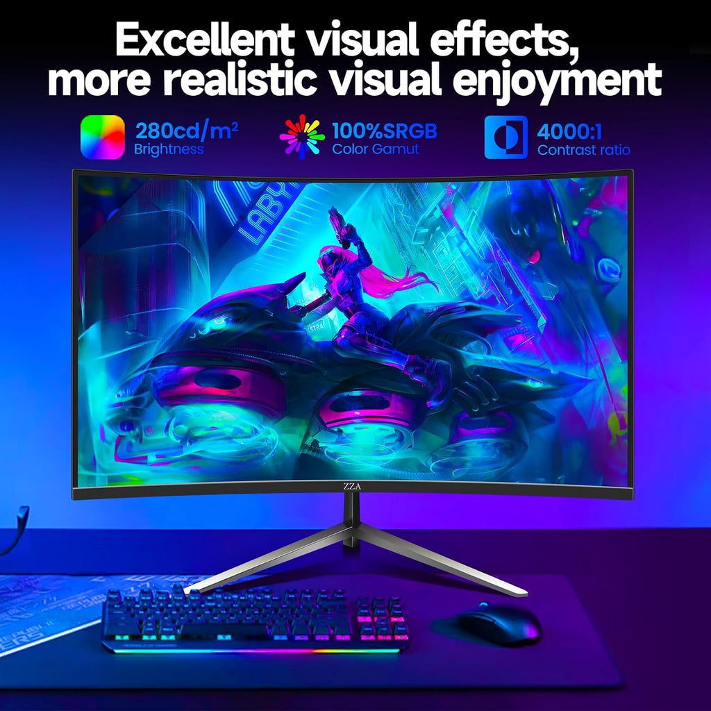 ZZA 32 Inch Curved Gaming Monitor 240hz,1K 1080P Computer PC Monitor with 1500R |1ms (GTG) | HDR 600|Curved|122% sRGB|DP/HDMI|VESA|FreeSync & G-Syn,Mount Business, Office, Casual Gaming Monitors